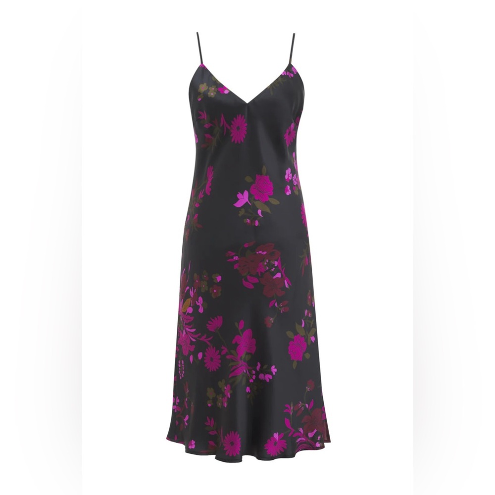 Gold Hawk Silk Bias Midi Dress in Fuchsia Holland Size XS
